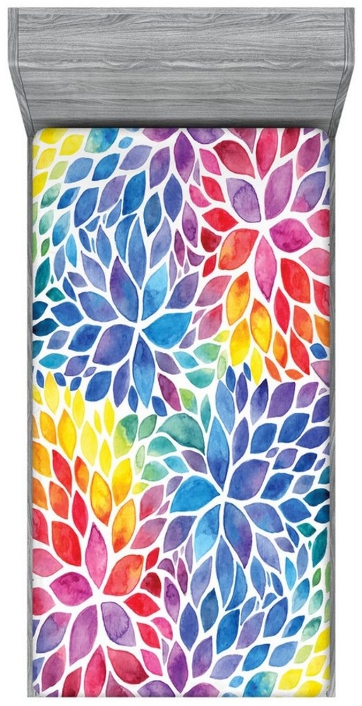 Abakuhaus Spannbettlaken Soft Dekorativer Stoff Bettwäsche Rund-um Elastischer Gummizug, Bunt Regenbogen farbige Blätter Bild 1