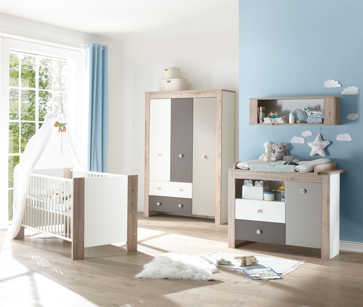 Babyzimmer komplett Emela 6-tlg. Babyzimmereinrichtung Weiß Matt Lack,Sanremo Hell,Taupe,Lava Matt Lack 90059 Bild 1