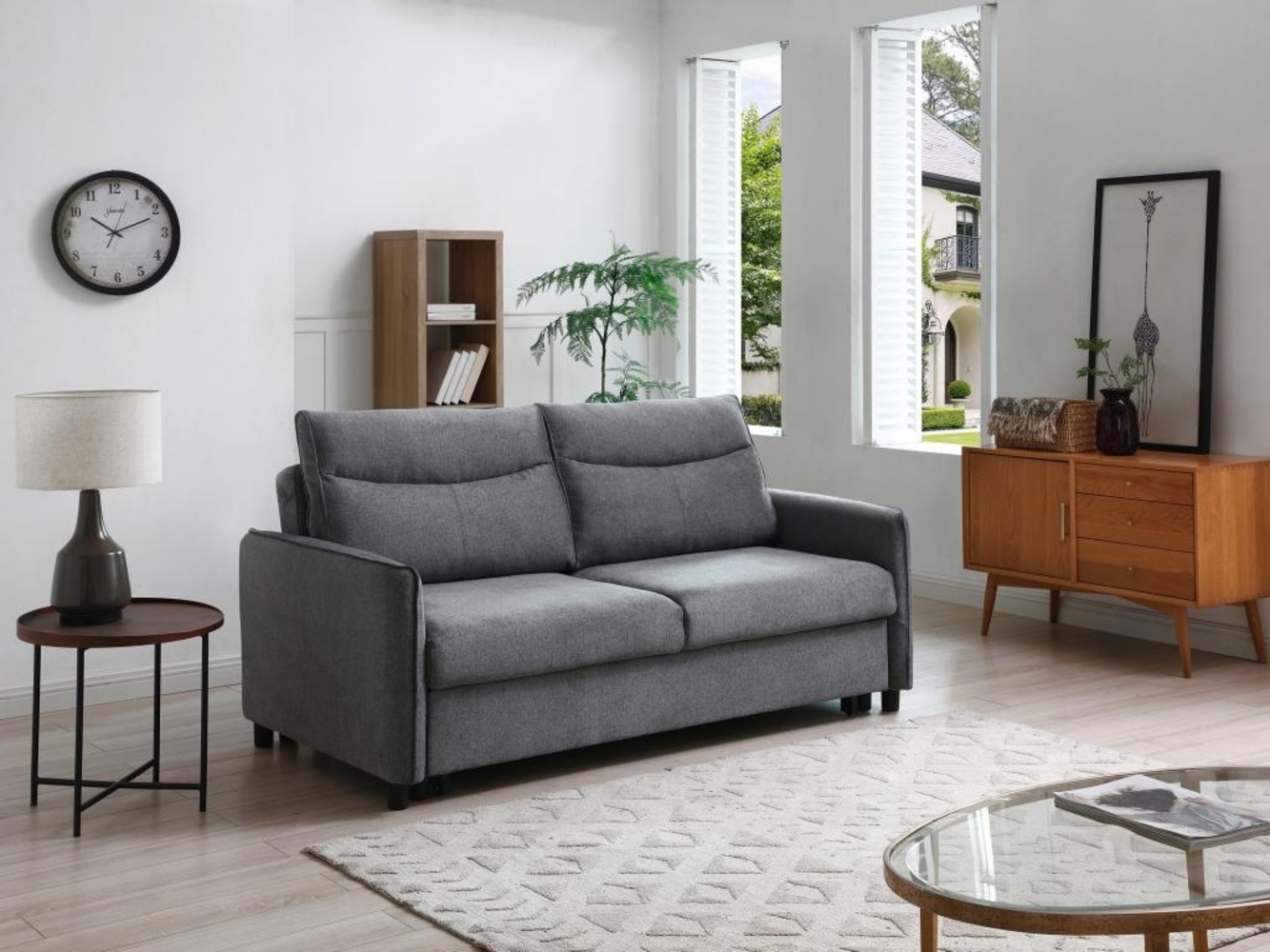 Vente-unique - Sofa 3-Sitzer mit Schlaffunktion - Stoff - Grau - IPANEDA Bild 1