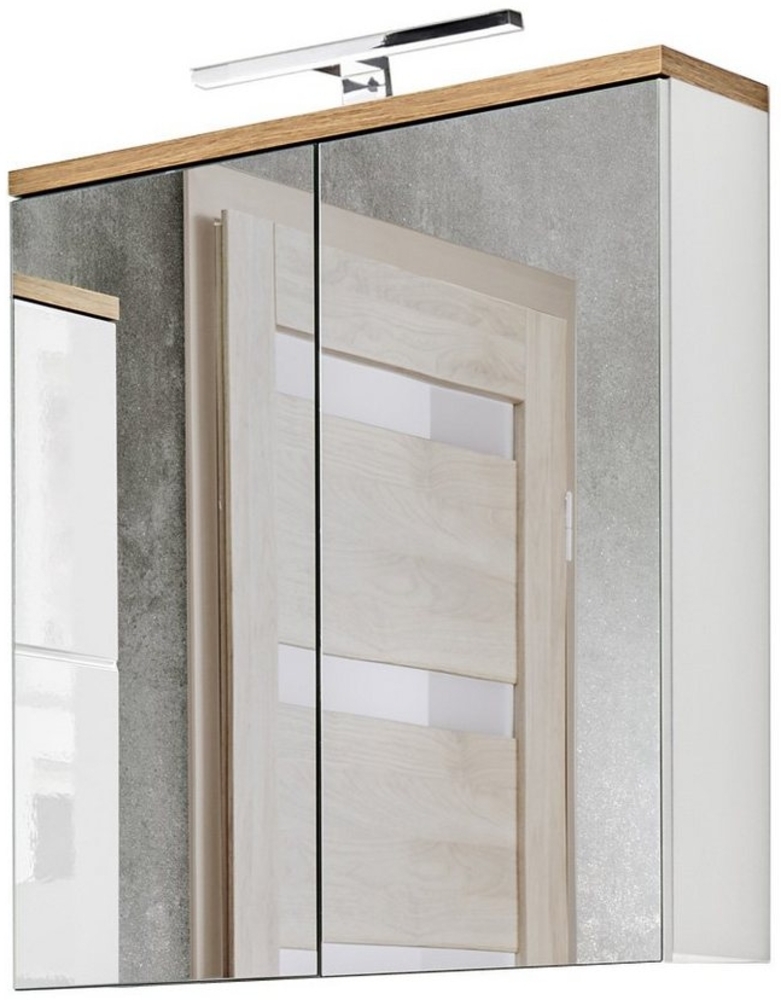 Badezimmer Spiegelschrank 60 cm LED-Beleuchtung LUTON-56 weiß mit Wotan Eiche Nb, B/H/T ca. 60/70/20 cm Bild 1