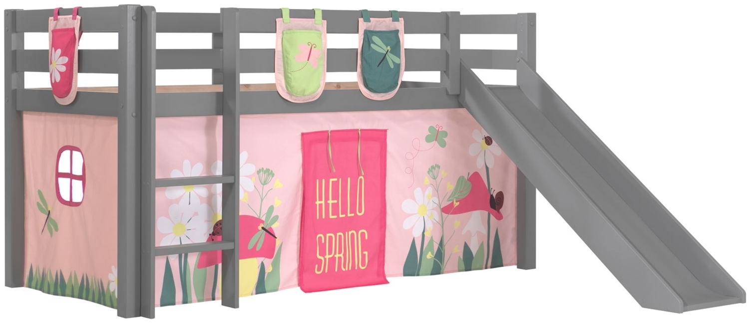 Kinderbett mit Rutsche Karolina Massivholz Grau Textilset Spring 3 Bild 1