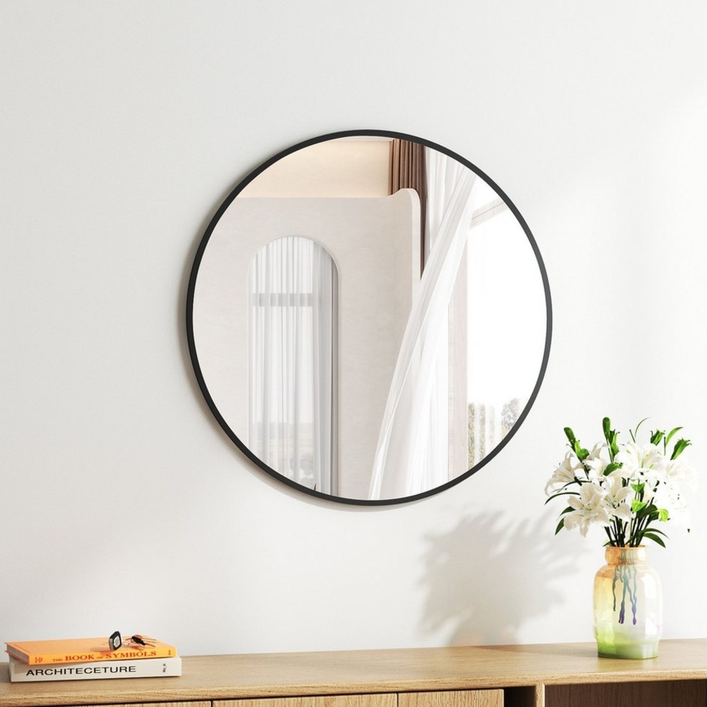 Hopibath Wandspiegel klein 40x40 Rundspiegel Schwarz mit Alurahmen Ø40cm (Dekospiegel Flurspiegel, Badspiegel), Spiegel, für Flur, Bad, Schlafzimmer, Wohnzimmer Bild 1