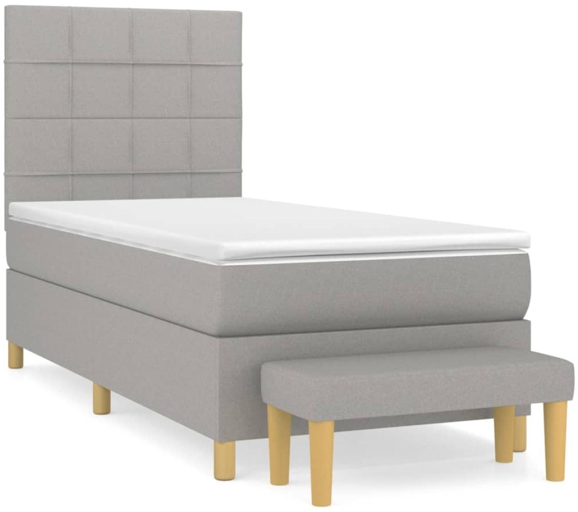 vidaXL Boxspringbett mit Matratze Stoff Hellgrau 90x190 cm, Härtegrad: H2 [3137117] Bild 1