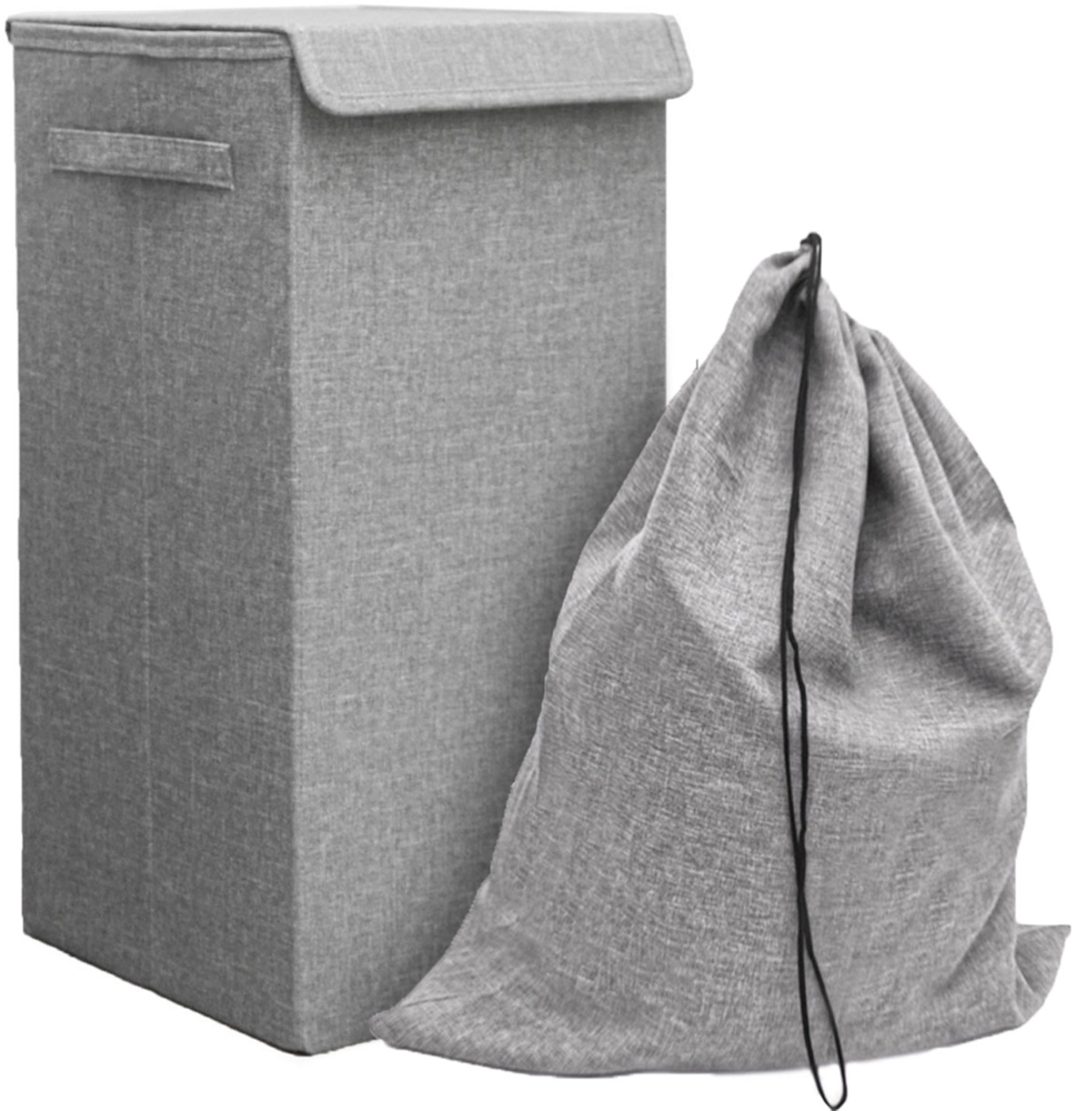 DuneDesign 50L Wäschekorb mit Deckel und Wäschesack Faltbar, Grau, 30x30x60cm Bild 1