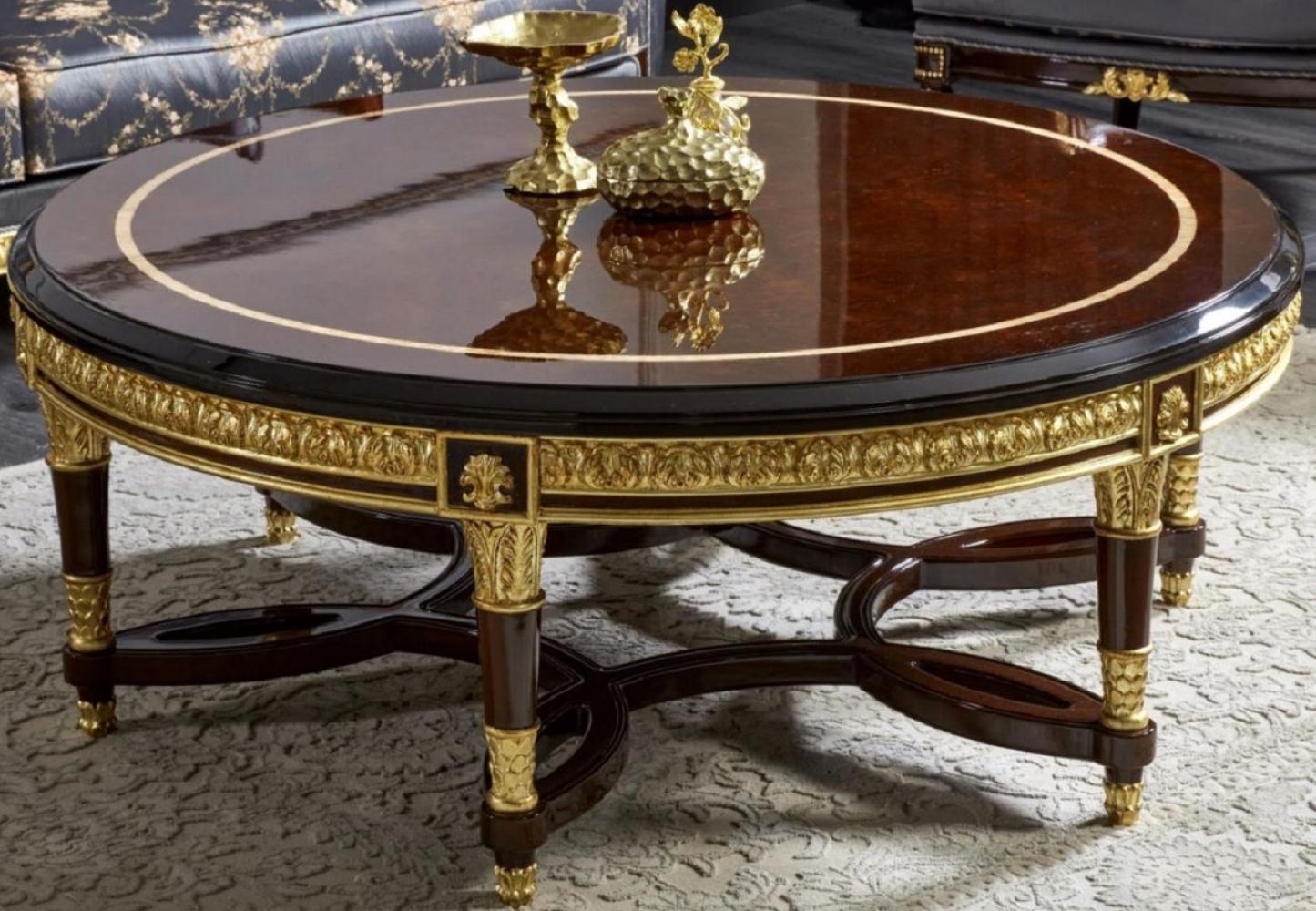 Casa Padrino Luxus Barock Couchtisch Dunkelbraun / Gold - Runder Massivholz Wohnzimmertisch im Barockstil - Luxus Wohnzimmer Möbel im Barockstil - Barock Möbel - Edel & Prunkvoll Bild 1