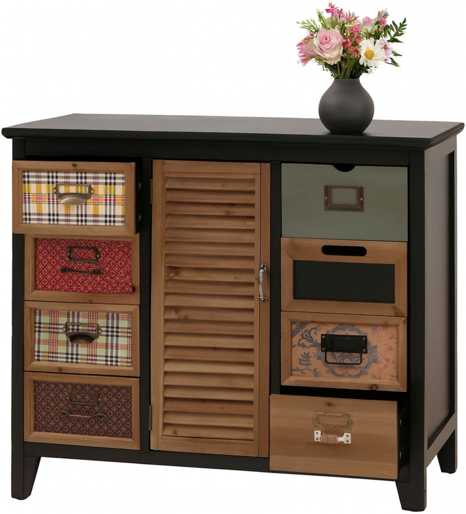 Apothekerkommode HWC-O63, Schrank Schubladen Etikettenhalter Vintage Shabby Fensterladen 80x91x40cm ~ Korpus schwarz Bild 1