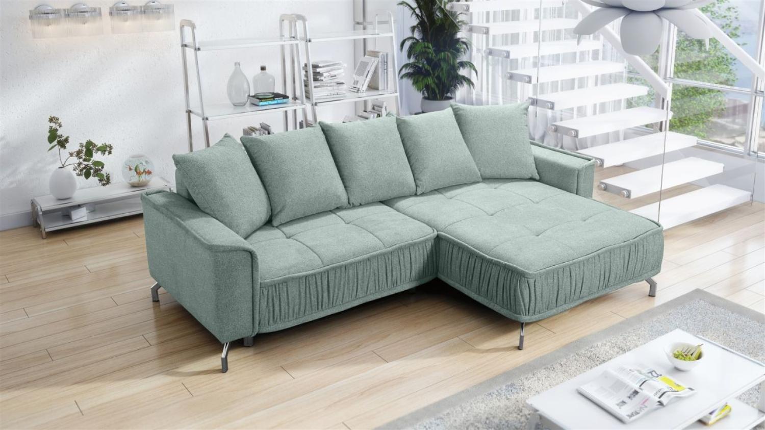 Ecksofa Schlafsofa Sofa FLORENCE Stoff Bubble Pistazie Ottomane Rechts Bild 1