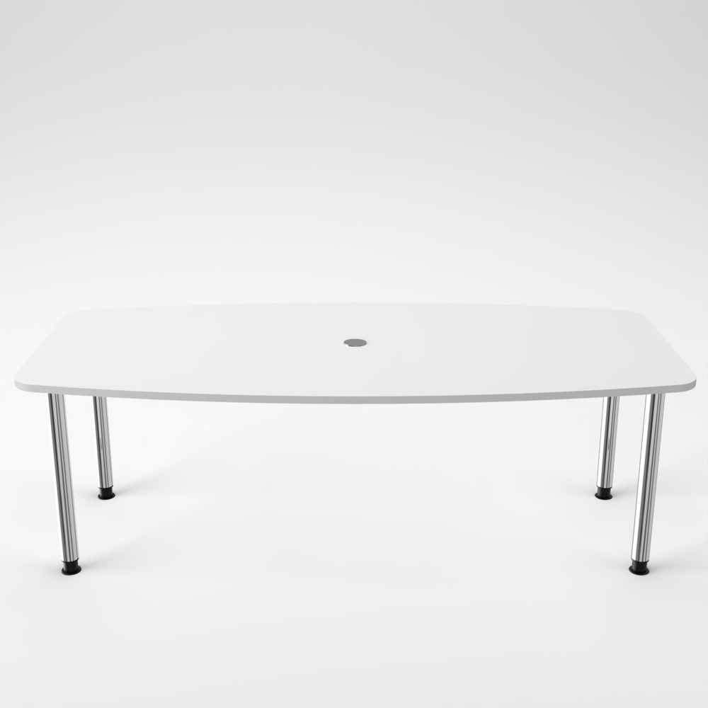 Rheinland Möbel Konferenztisch KONTI 220x103 cm – ovaler Besprechungstisch in Weiß mit verchromten Rundrohrfüßen & Kabelauslass, Meetingtisch für 6–8 Personen, moderner XXL-Tisch fürs Büro & Besprechungsraum Bild 1