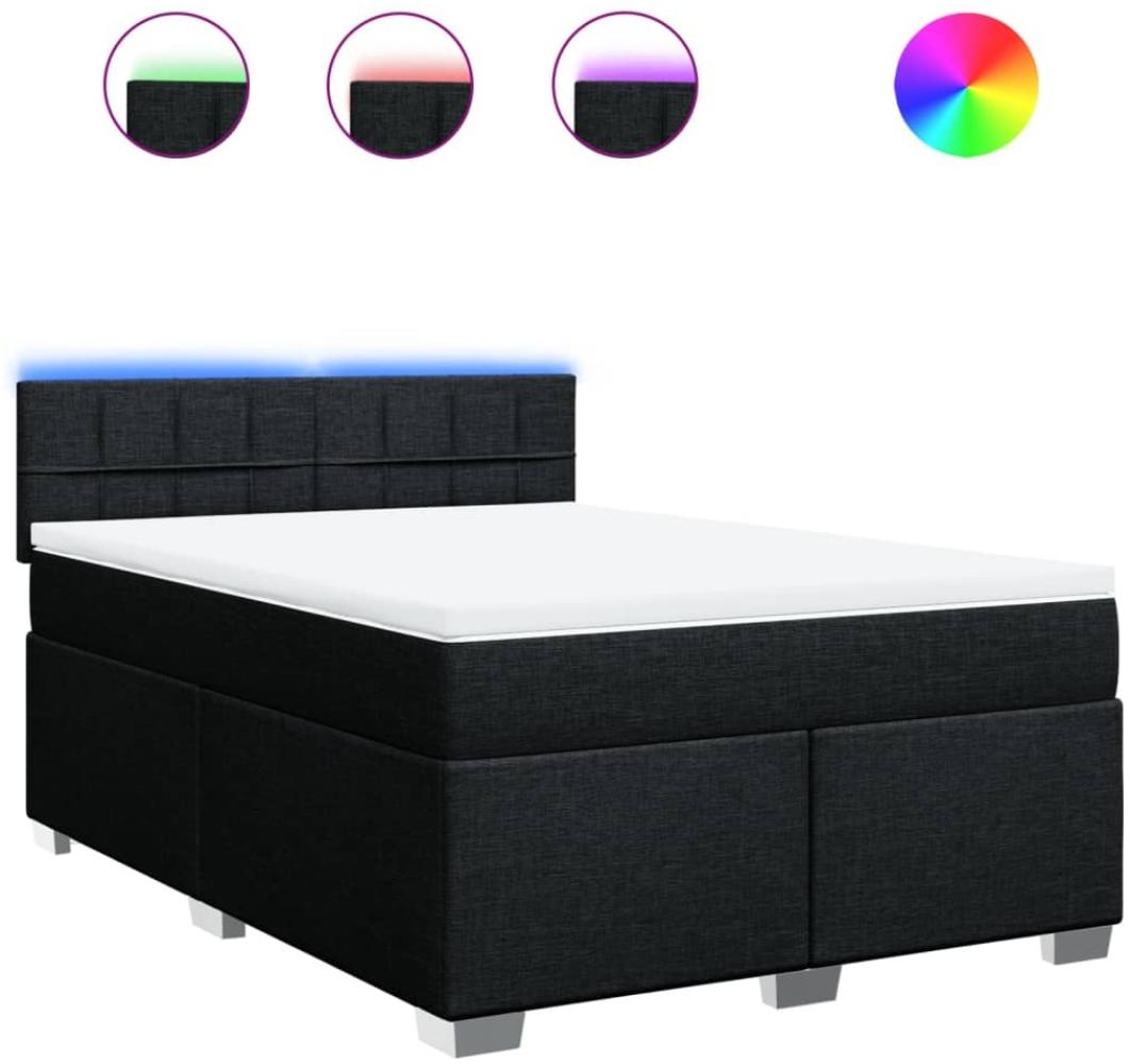 Boxspringbett mit Matratze, Stoff, Viereckige, grauer Fuß, Schwarz, 140x200 cm, true Bild 1