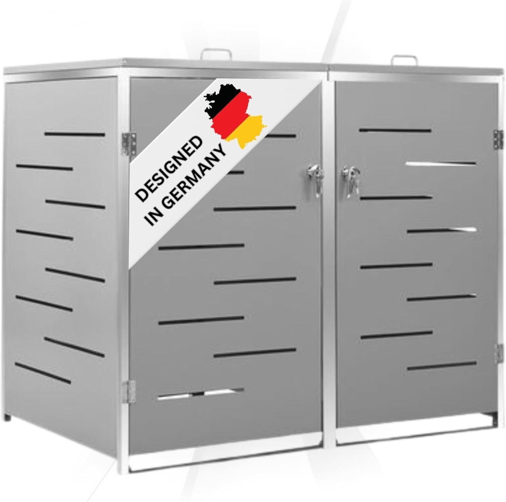 DELUKE® 2er Mülltonnenbox JAGU Edelstahl Grau 115,5x138x77,5cm Mülltonnenverkleidung für 2 Tonnen 240L Müllbox aus Metall Mülltonnenschutz Mülltonnendach Bild 1