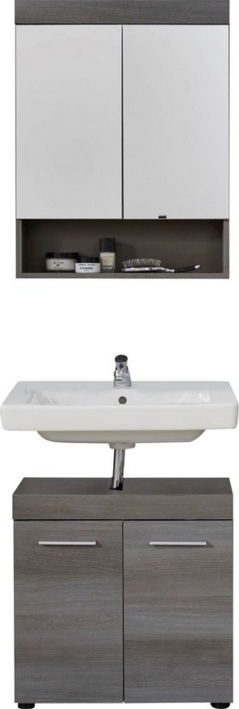 welltime Badmöbel-Set Royan, (2-St), Badezimmermöbel - Waschtisch und Spiegelschrank in Rauchsilber Bild 1