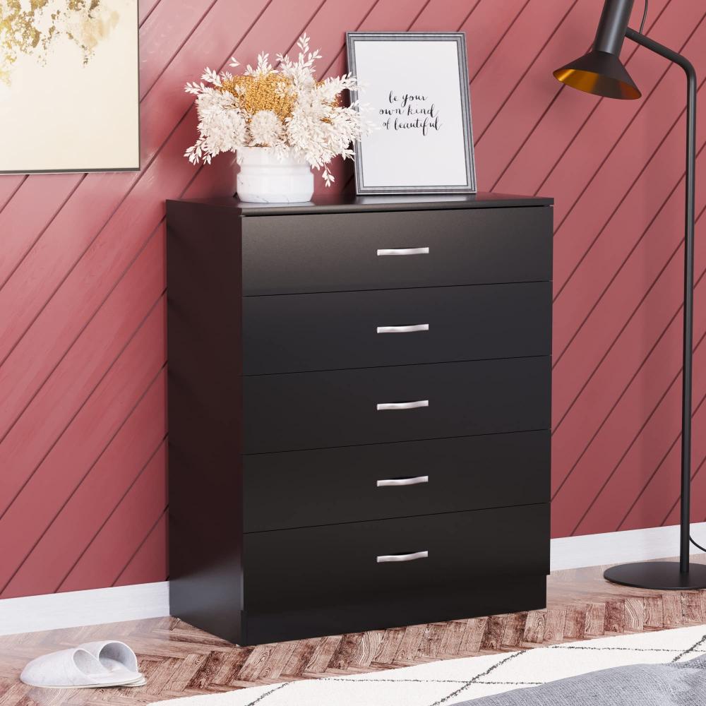 Vida Designs Kommode mit 5 Schubladen, Metallgriffe, Schienen gegen Verbiegen, Schwarz, Holzwerkstoff, 5 Drawer Bild 1