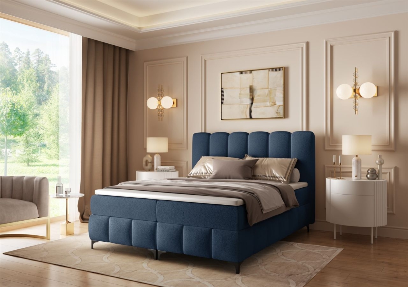 Boxspringbett Schlafzimmerbett ISABEL 120x200cm in Stoff Prime Dunkelblau Bild 1