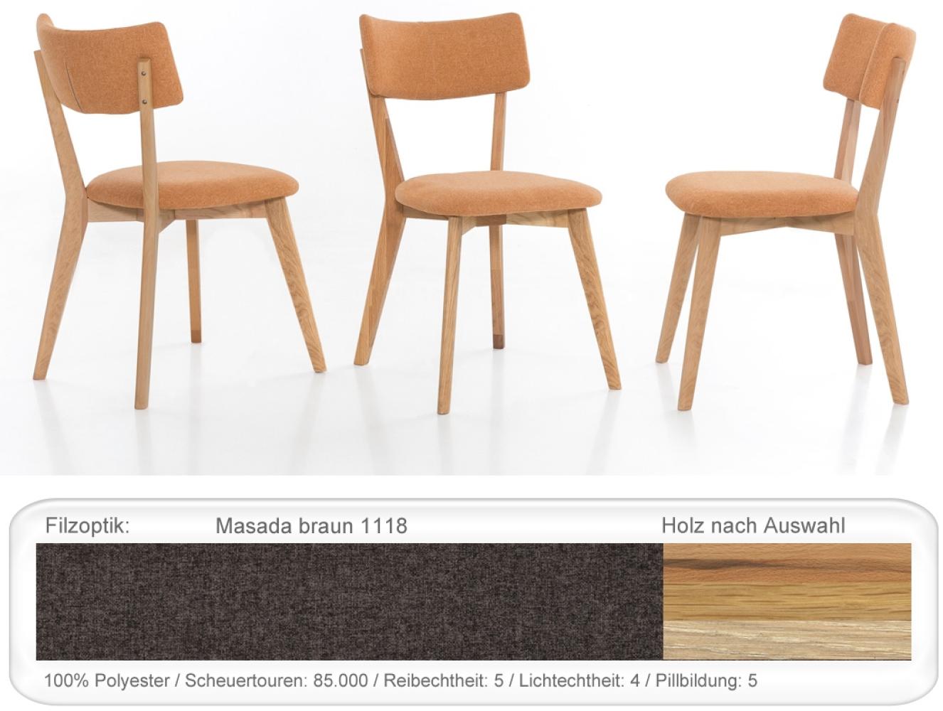 Holzstuhl Norina 32 Polsterstuhl Varianten Esszimmerstuhl Küchenstuhl Eiche natur geölt, Masada braun Bild 1