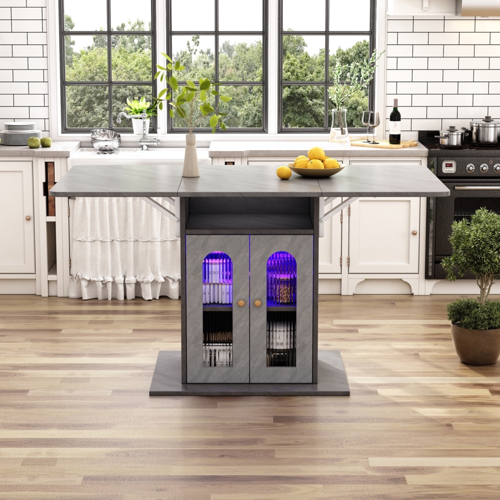 Merax Moderner klappbarer Esstisch mit LED-Beleuchtung und einstellbarer Farbwechselfunktion, mit integriertem Stauraum, maximal erweiterbare Tischplatte 140×78 cm, grau Bild 1