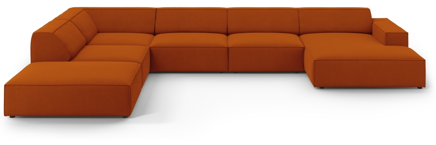 Micadoni Panorama-Ecksofa Jodie 7-Sitzer Links Strukturierter Stoff Terrakotta Kunststoff schwarz Bild 1