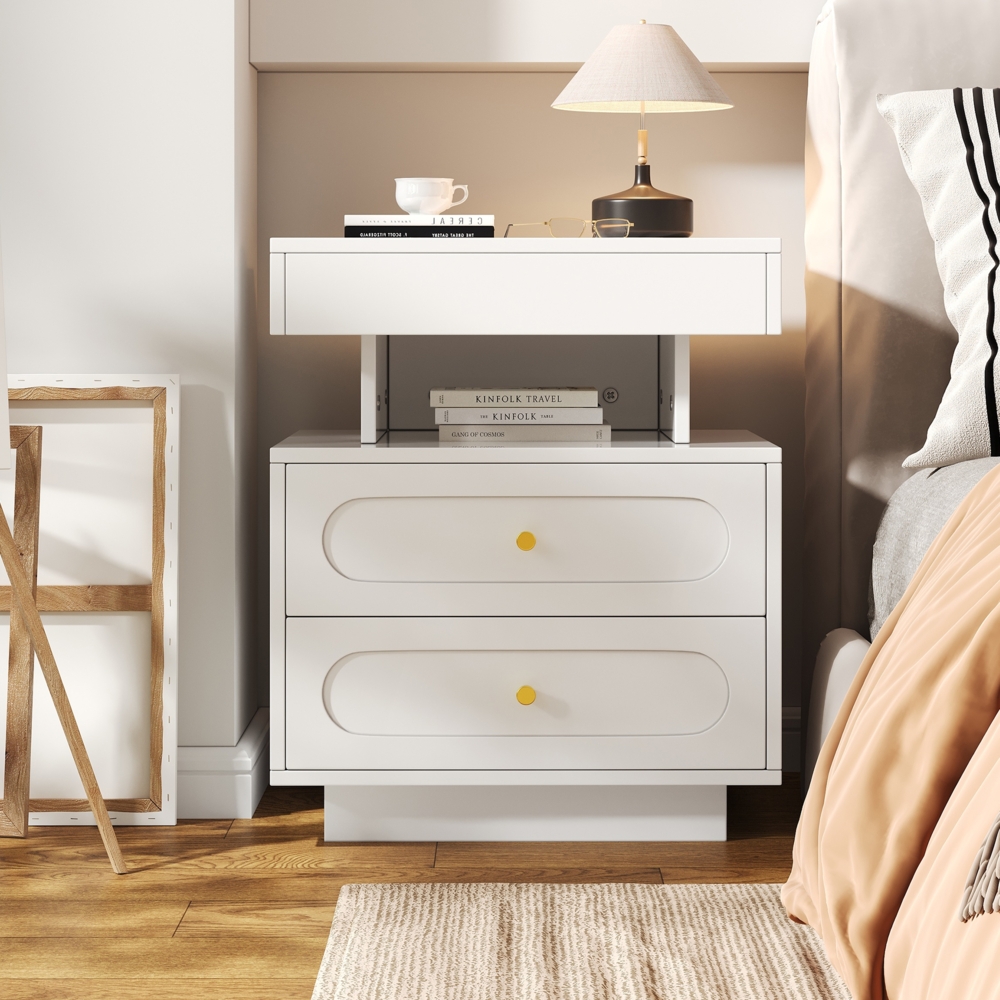 Nachttisch 50 x 40 x 60 cm mit LED-Beleuchtung, 1 Schublade & offenes Fach, Weiß Bild 1