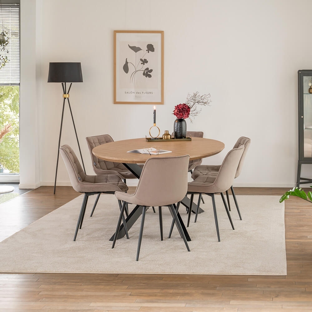 HOME DELUXE Essgruppe Oval inkl. Sternfuß - 200 x 120 cm Fishbone Oak 6 Stühle Hellbraun Bild 1