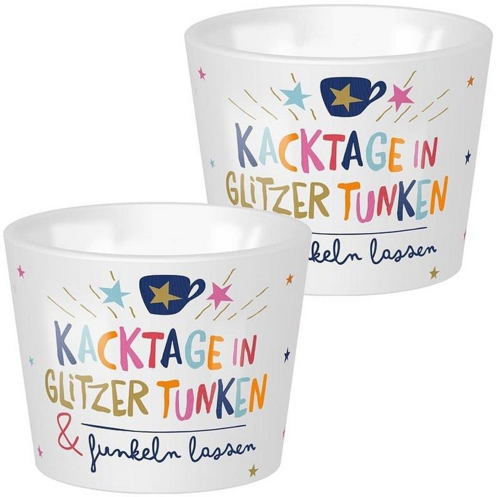 Niedlicher Sheepworld Eierbecher aus Porzellan mit Spruch "Kacktage in Glitzer tunken und funkeln lassen" Bild 1