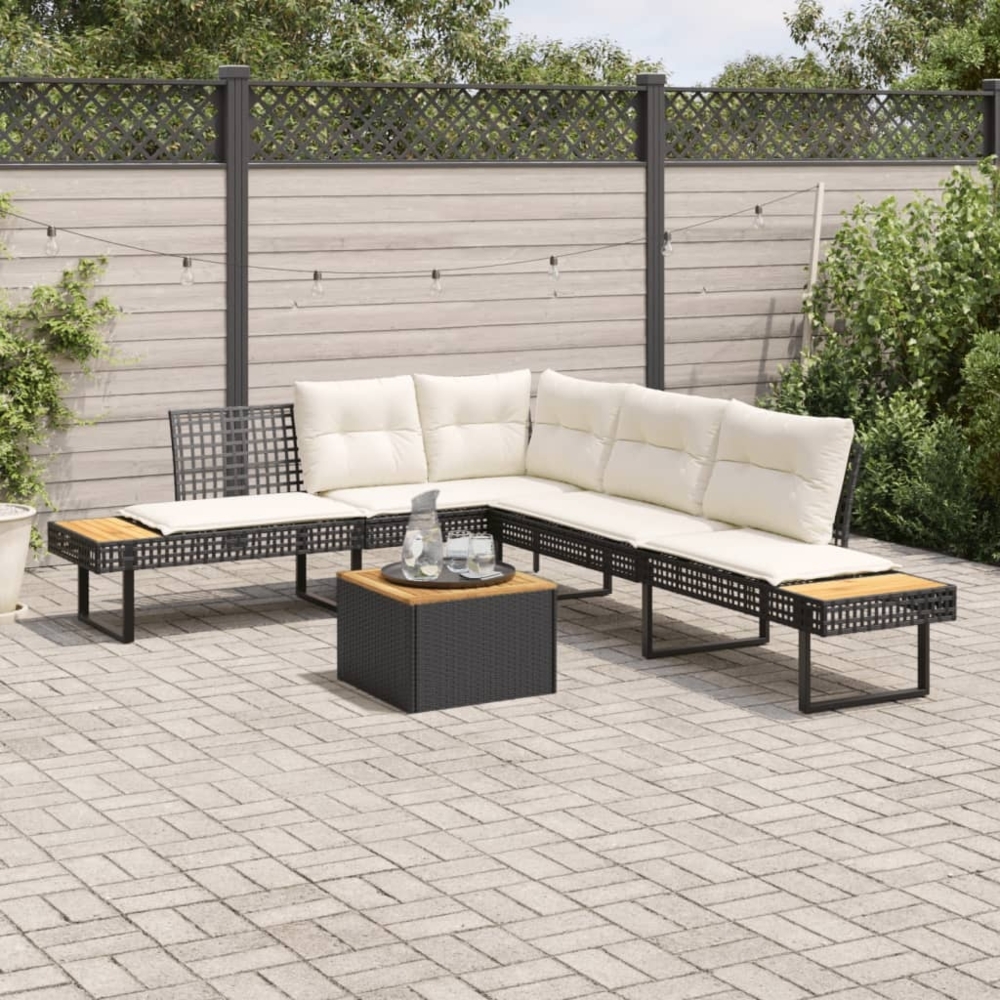 vidaXL 2-tlg. Garten-Sofagarnitur mit Kissen Schwarz Poly Rattan 3277497 Bild 1