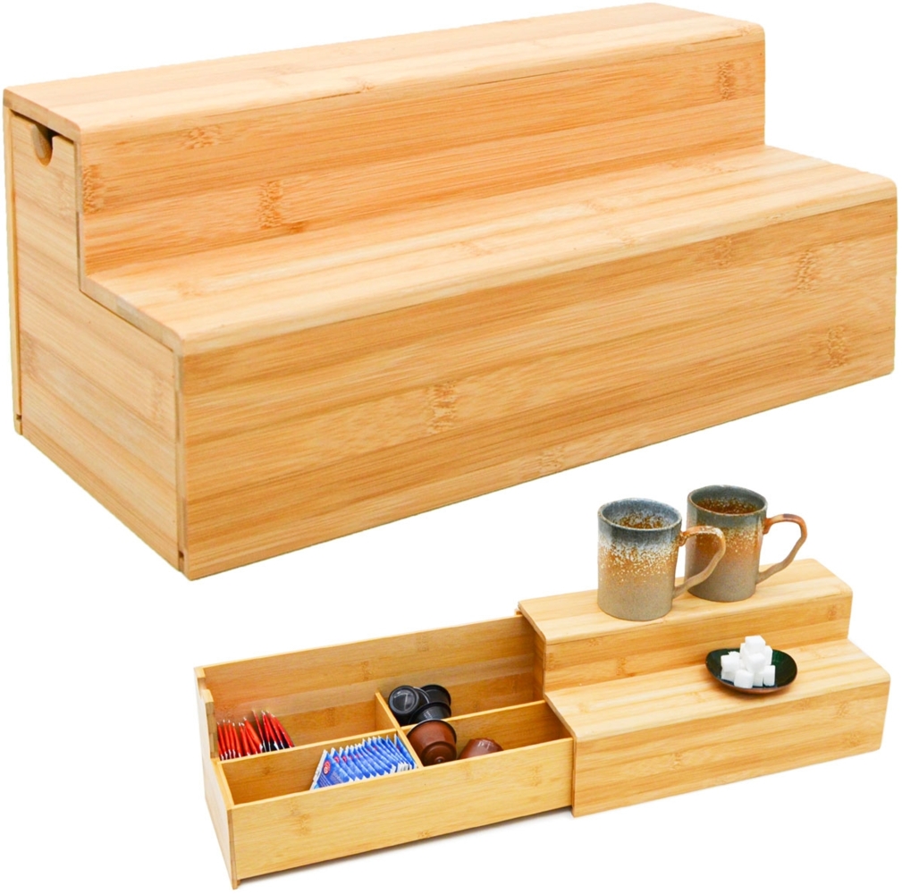 Kaffee und Tee Bambus Box 36x17x16cm Kaffeekapsel Organizer Holz Schublade Bild 1