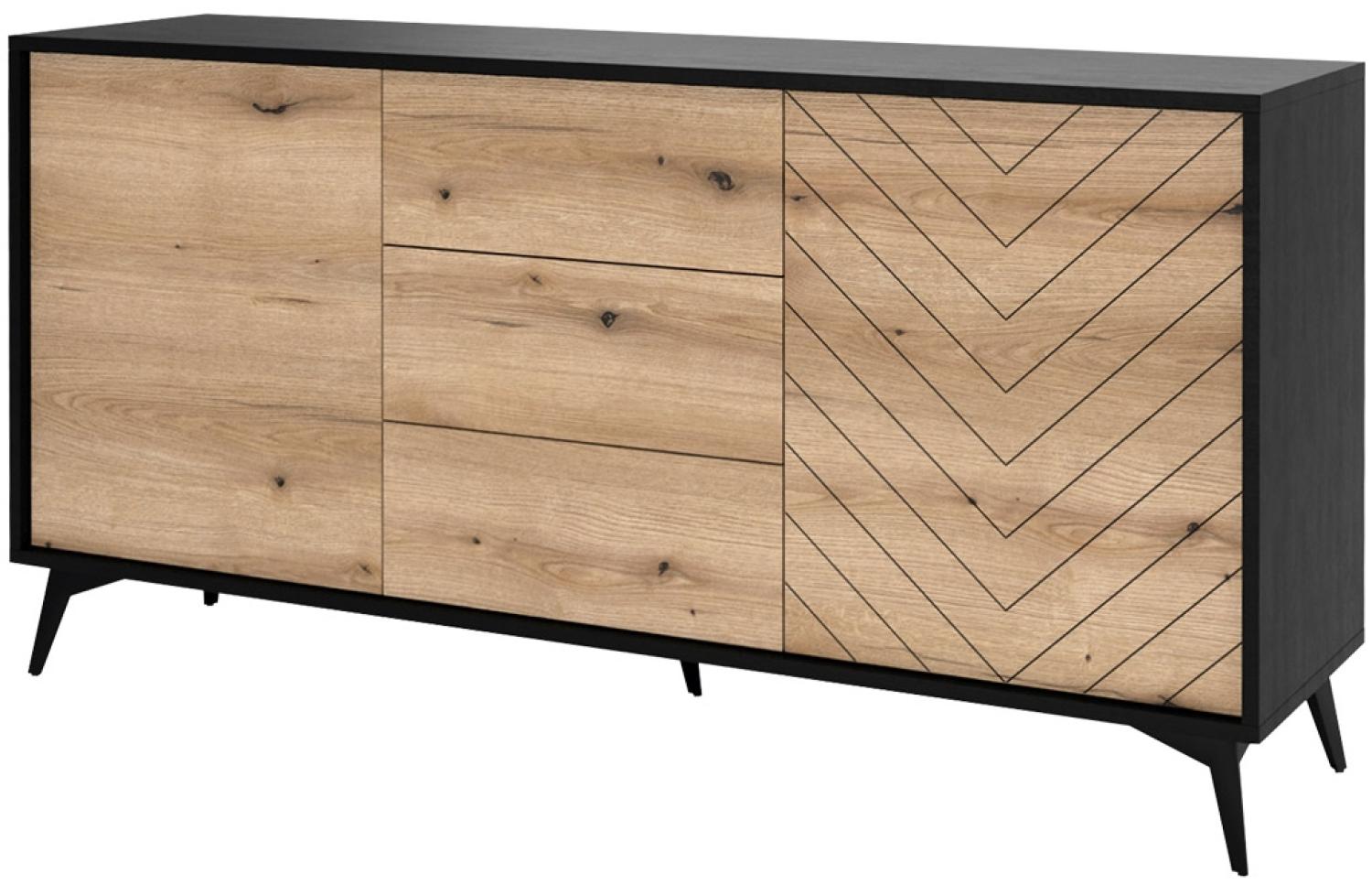 Kommode Dailan KSZ154 (Farbe: Schwarz / Evoke Eiche), 154 x 39 x 77 cm Bild 1