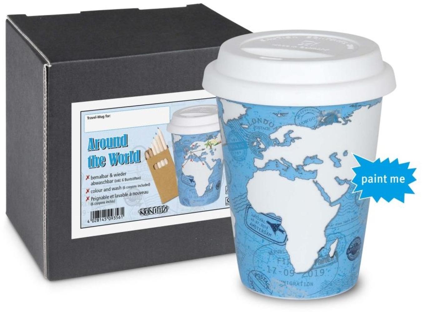 Könitz Around The World Self Made Mug mit Stifte, Becher, Kaffeebecher, Kaffeetasse, Kaffee To Go, Porzellan, Weiß / Hellblau, 380 ml, 11 5 162 2295 Bild 1