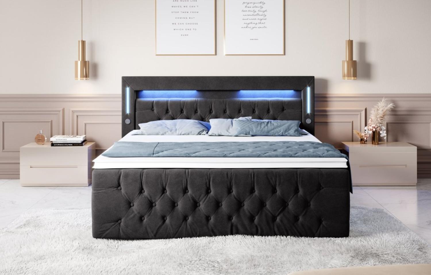 Boxspringbett Moonlight mit LED, USB und Stauraum 200x200 Schwarz H3 Bild 1