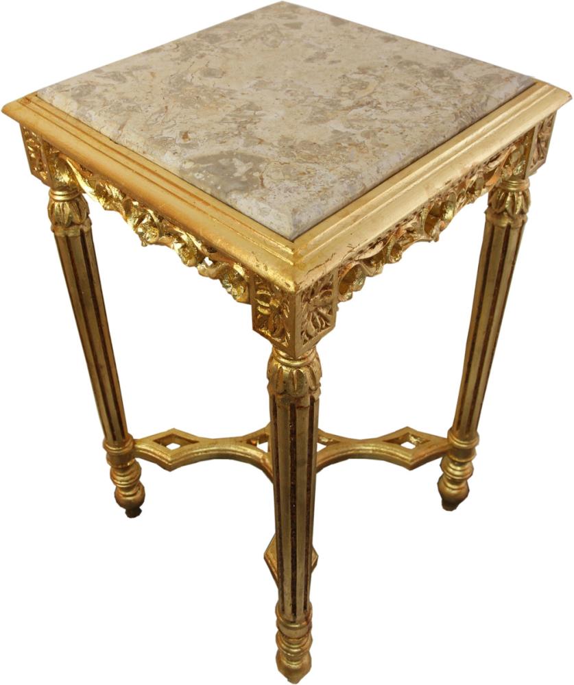 Casa Padrino Barock Beistelltisch Eckig Gold mit Creme Marmorplatte 40 x 40 x H 72.5 cm Antik Stil - Telefon Blumen Tisch Bild 1