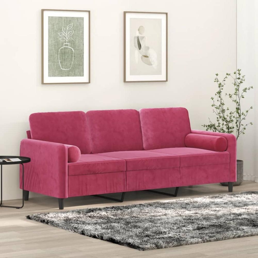 vidaXL 3-Sitzer-Sofa mit Zierkissen Weinrot 180 cm Samt 3200895 Bild 1