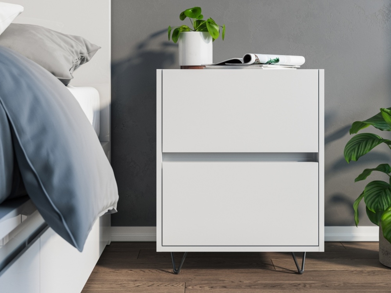 Nachttisch Yako 50cm 2 SoftClose stehend Weiß Hgl : Weiss hochglanz Bild 1