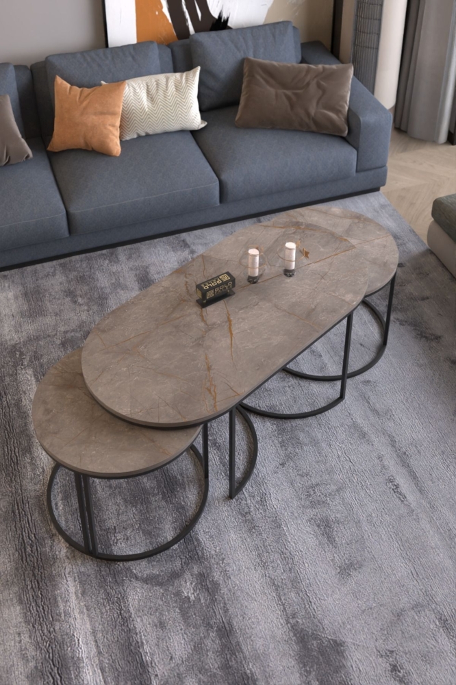 3-teiliges Couchtisch- und Beistelltisch-Set 60x120 cm Spanplatte/metallprofil/pvc 89321944 [en. casa] Bild 1