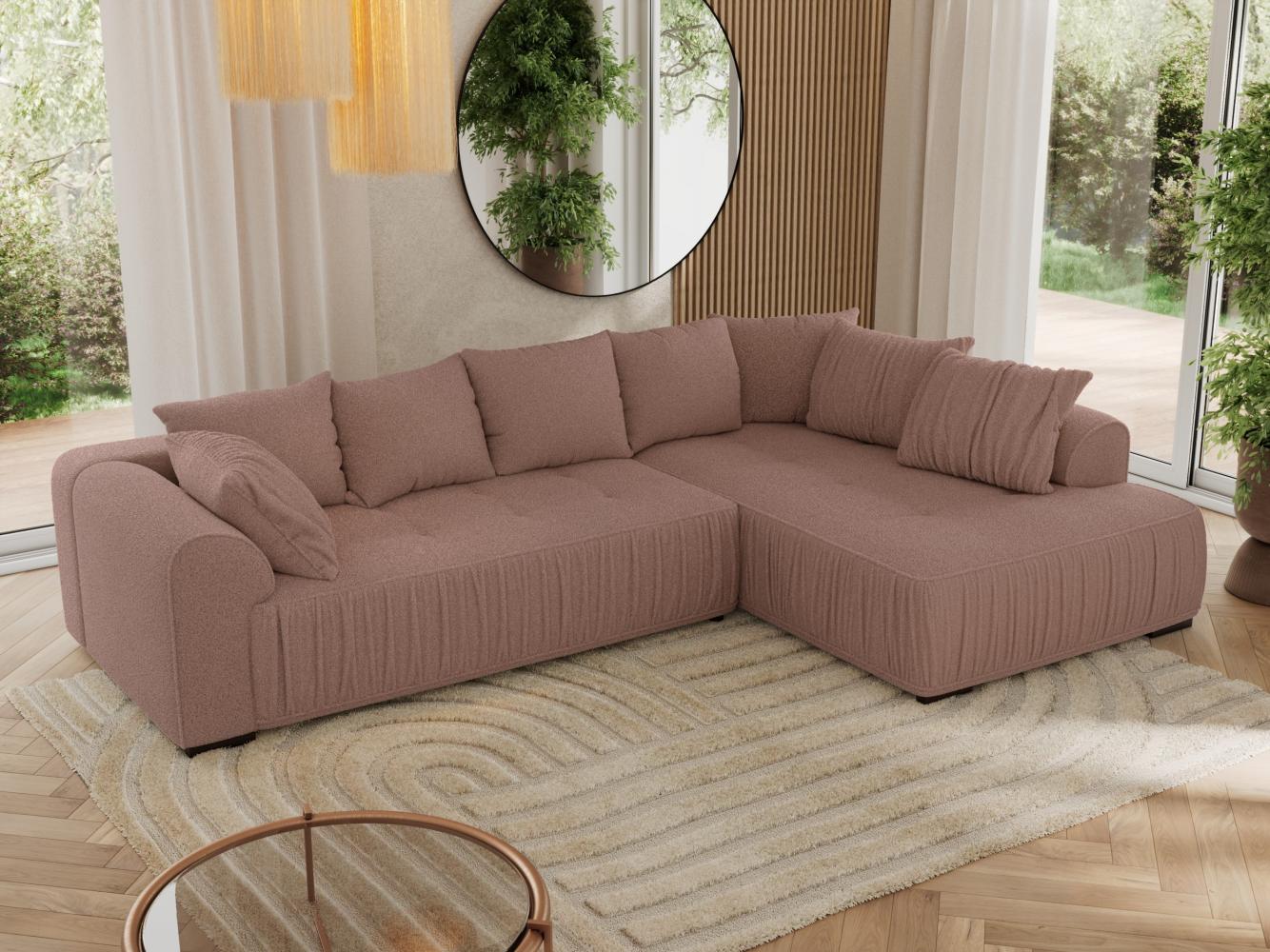 Ecksofa mit Schlaffunktion und Armlehnen, Komfortschaum, L-förmige Ecke - ORTA - rechts - Rosa Boucle Bild 1