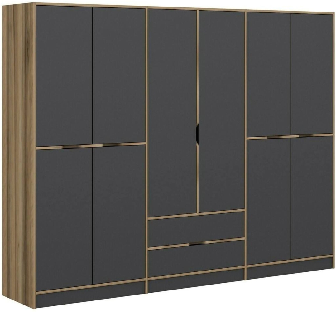 Dmora Großer Kleiderschrank Gaspard, Schlafzimmermöbel, Schrank, Garderobe, 277x52 h208 cm, Schwarz und Gold Bild 1