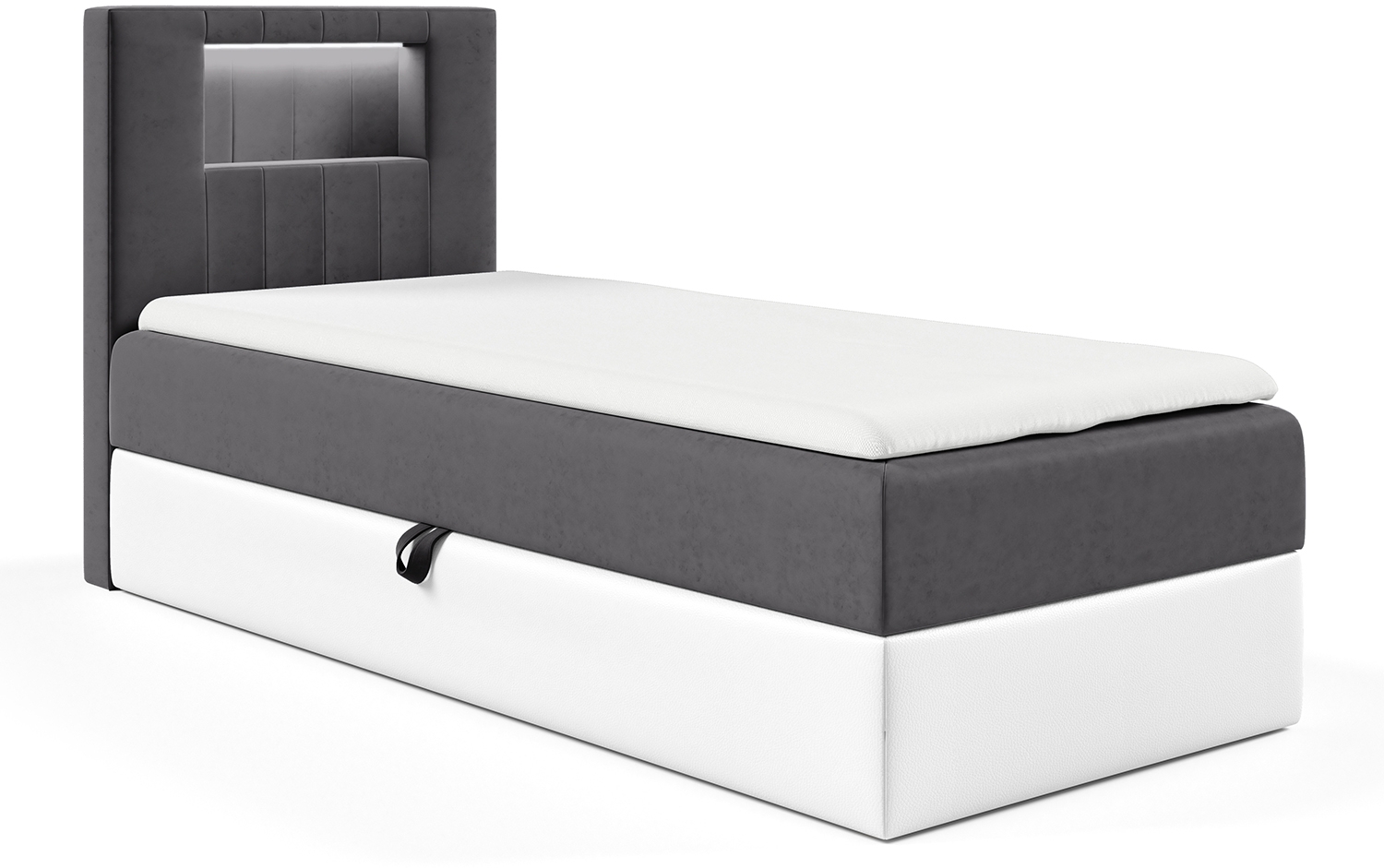 MEBLINI Kinderbett mit Bettkasten GARETH 1 80x200 Links – H3/Dunkelgrau Samt Gepolstert Einzelbett mit Matratze - Polsterbett mit Stauraum - Bett mit Kopfteil – Stauraumbett Bild 1