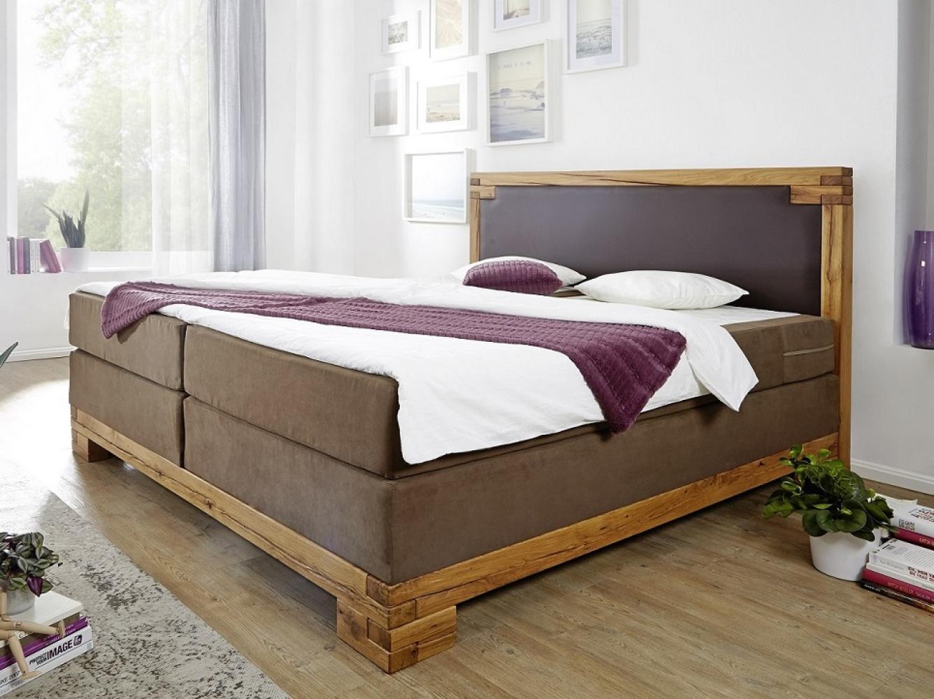 Boxspringbett 'Nora' 180x200 cm Eiche Stoff natur Bild 1