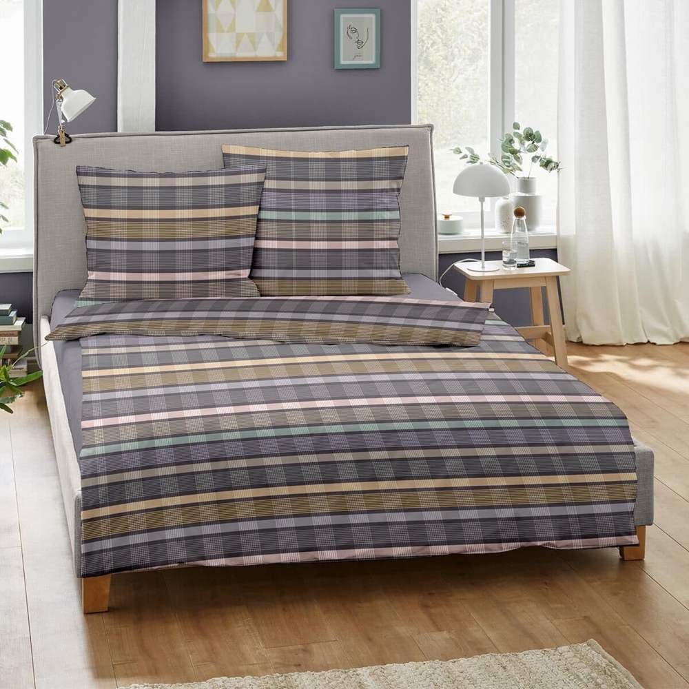 Dormisette Mako-Satin Bettwäsche Streifen lila|155x220 cm + 80x80 cm Bild 1