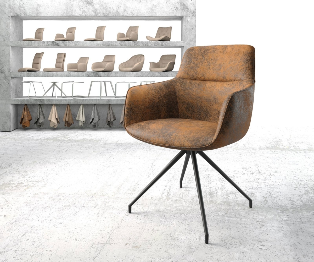 Drehstuhl Pejo-Flex Braun Antik Kreuzgestell konisch Schwarz 180° drehbar Bild 1