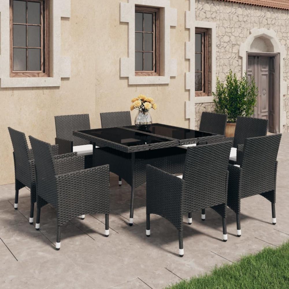 vidaXL 9-tlg. Garten-Essgruppe Poly Rattan und Glas Schwarz 3058338 Bild 1