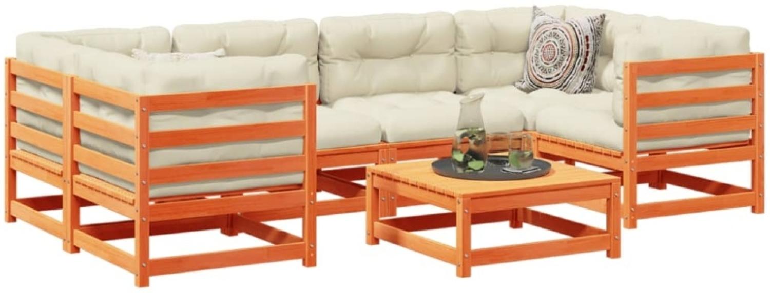 vidaXL 7-tlg. Garten-Sofagarnitur mit Kissen Wachsbraun Kiefernholz 3299313 Bild 1