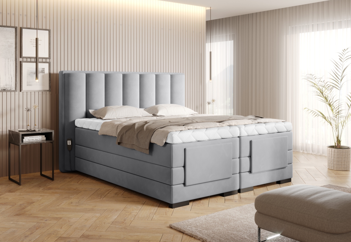 Veros 160x200, Boxspring Bett, Grau Bild 1