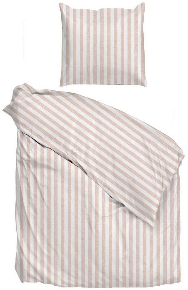Zo! Home Cotton Bettwäsche 135x200 Banda di Lino Shell Nude rosa weiß Streifen Bild 1