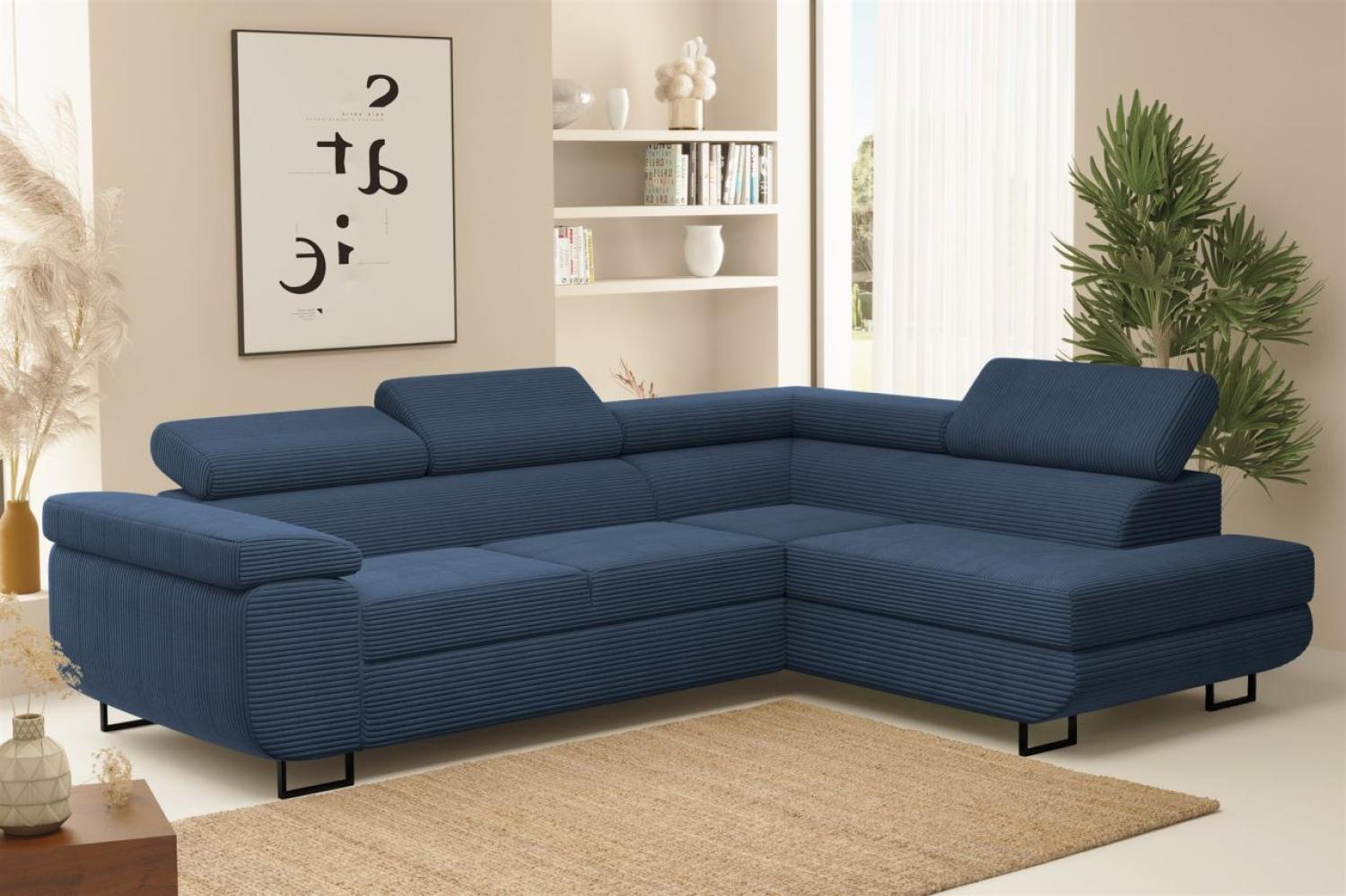 Ecksofa Sofa mit Schlaffunktion METZ Stoff Poso Blau Ottomane Rechts Bild 1