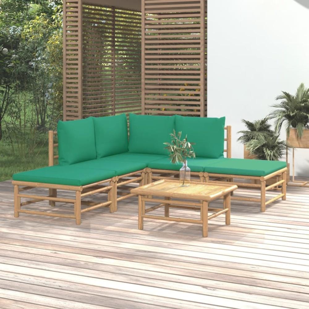 vidaXL 6-tlg. Garten-Lounge-Set mit Grünen Kissen Bambus 3155143 Bild 1