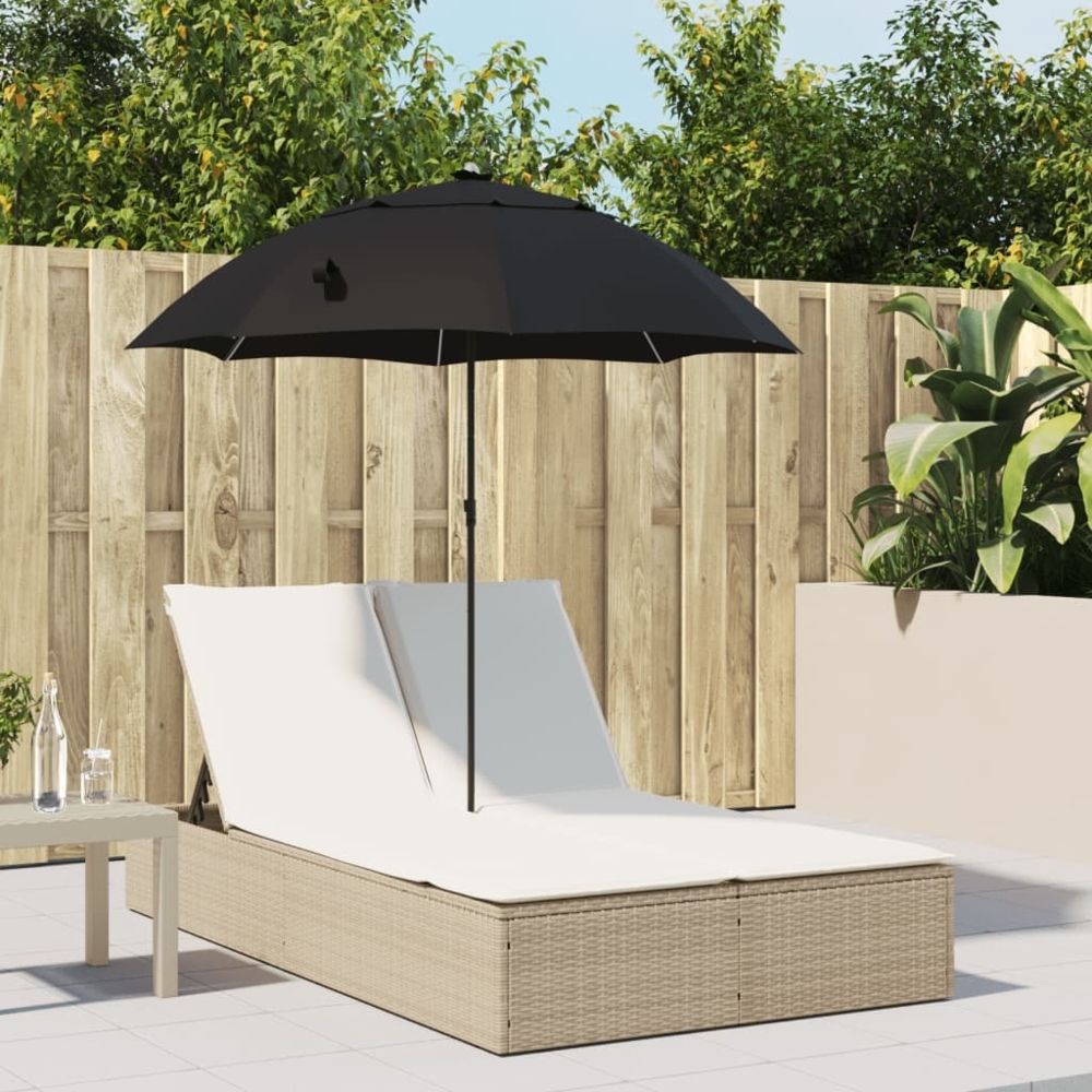 vidaXL Doppel-Sonnenliege mit Kissen & Sonnenschirm Beige Poly Rattan 368085 Bild 1