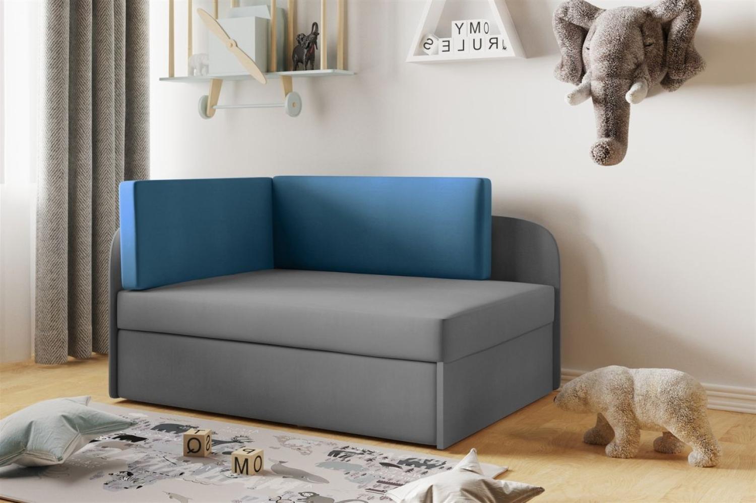 Sofa Kindersofa Schlafsofa inkl. Bettkasten MAILO Seite Rechts Stoff Grau / Blau Bild 1