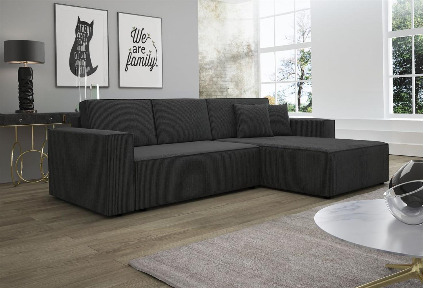 Ecksofa Schlafsofa Sofa CONOR Stoff Schwarz Ottomane Rechts Bild 1