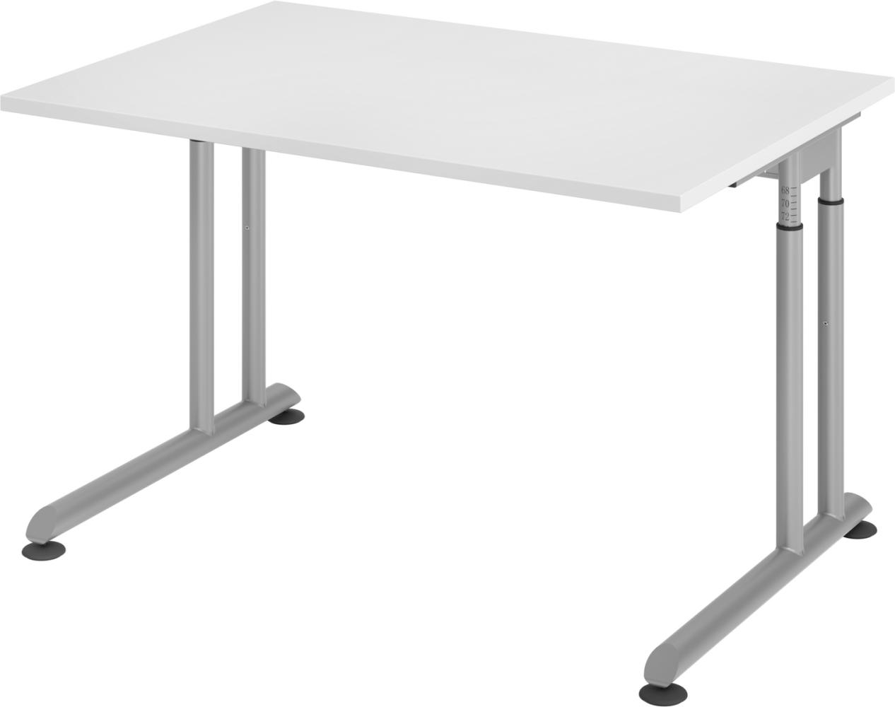 bümö höhenverstellbarer Schreibtisch Z-Serie 120x80 cm in weiß, Gestell in Silber - PC Tisch klein für's Büro manuell höhenverstellbar, Computertisch verstellbar, ZS-12-W-S Bild 1