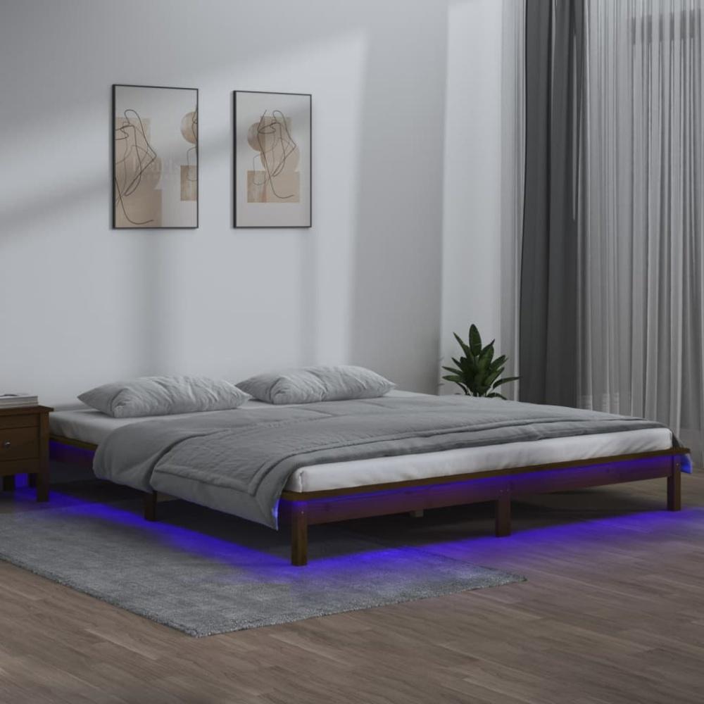 Massivholzbett mit LEDs Honigbraun 150x200 cm 5FT King Size Bild 1