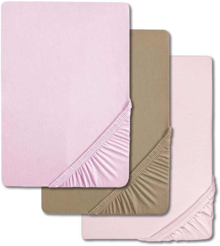 Sparpaket 3 Farben Castell Spannbettlaken Jersey rosa/flieder/taupe 90 x 190 - 100 x 200 cm (4 Stück) Bild 1